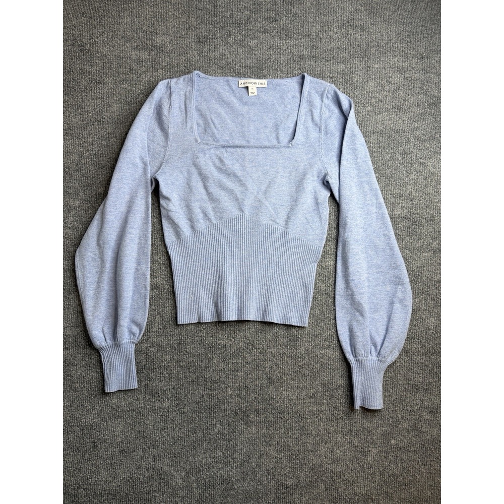 And Now This Blue‎ Size XSmall Long Sleeve Blouse Square Neck Sweater Crop Top